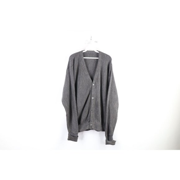 Vintage 70s Streetwear Mens 3XL Blank Knit Kurt Cobain Cardigan Sweater Gray